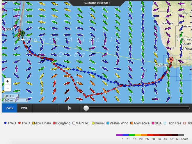 Coursse optimisation - Team Brunel - Leg 1, Day 16 Volvo Ocean Race. © PredictWind http://www.predictwind.com